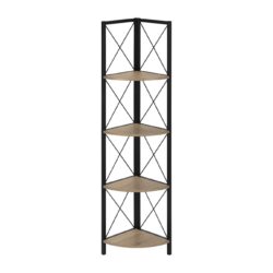 Bookshelf, Bookcase, Etagere, Corner, 4 Tier, Office, Contemporary & Modern - Taupe