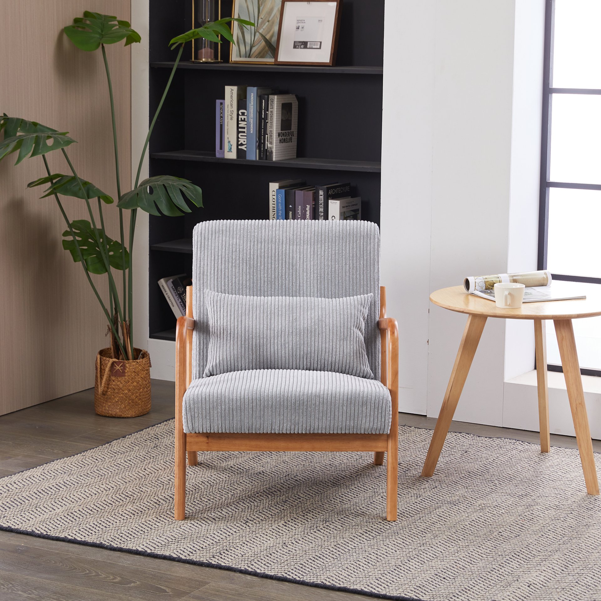 Accent Chair With Pillow, Upholstered Arm Chair - Light Gray - Image 10