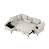 Versatile L Shaped Sofa Bed With Storage, Cup Holders, USB Ports Chenille - Beige - Image 18