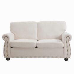 Soft Loveseat, Upholstered 2 Seater Couch, Loose Back Cushions And Turned Legs - Ivory