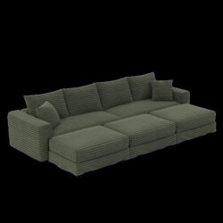 4 Seat Sofa, Deep Seat Couches With Soft Pillows And 3 Ottomans, Convertible Sofa Lounge Chair, For Living Room - Green