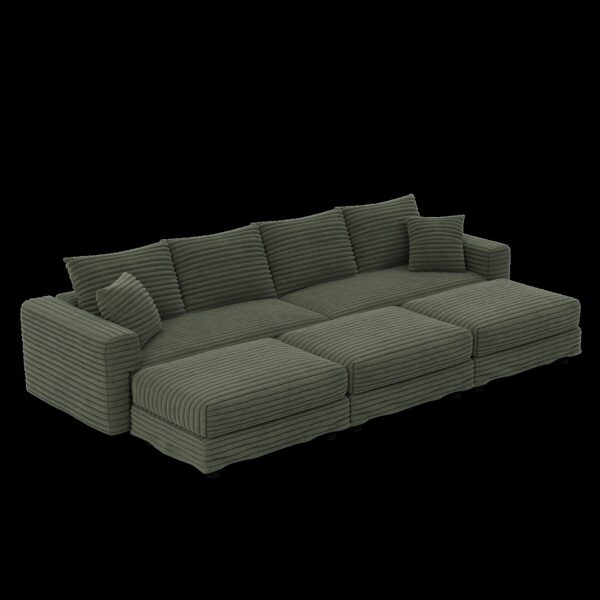 4 Seat Sofa, Deep Seat Couches With Soft Pillows And 3 Ottomans, Convertible Sofa Lounge Chair, For Living Room - Green