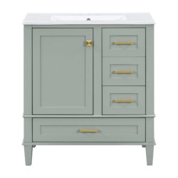 30" Bathroom Vanity Set With Sink, Featuring Soft Close Doors, And 3 Drawer Design - Sage Green
