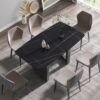 63" Modern Artificial Stone Black Curved Black Metal Leg Dining Table, 6 People - Black - Image 4