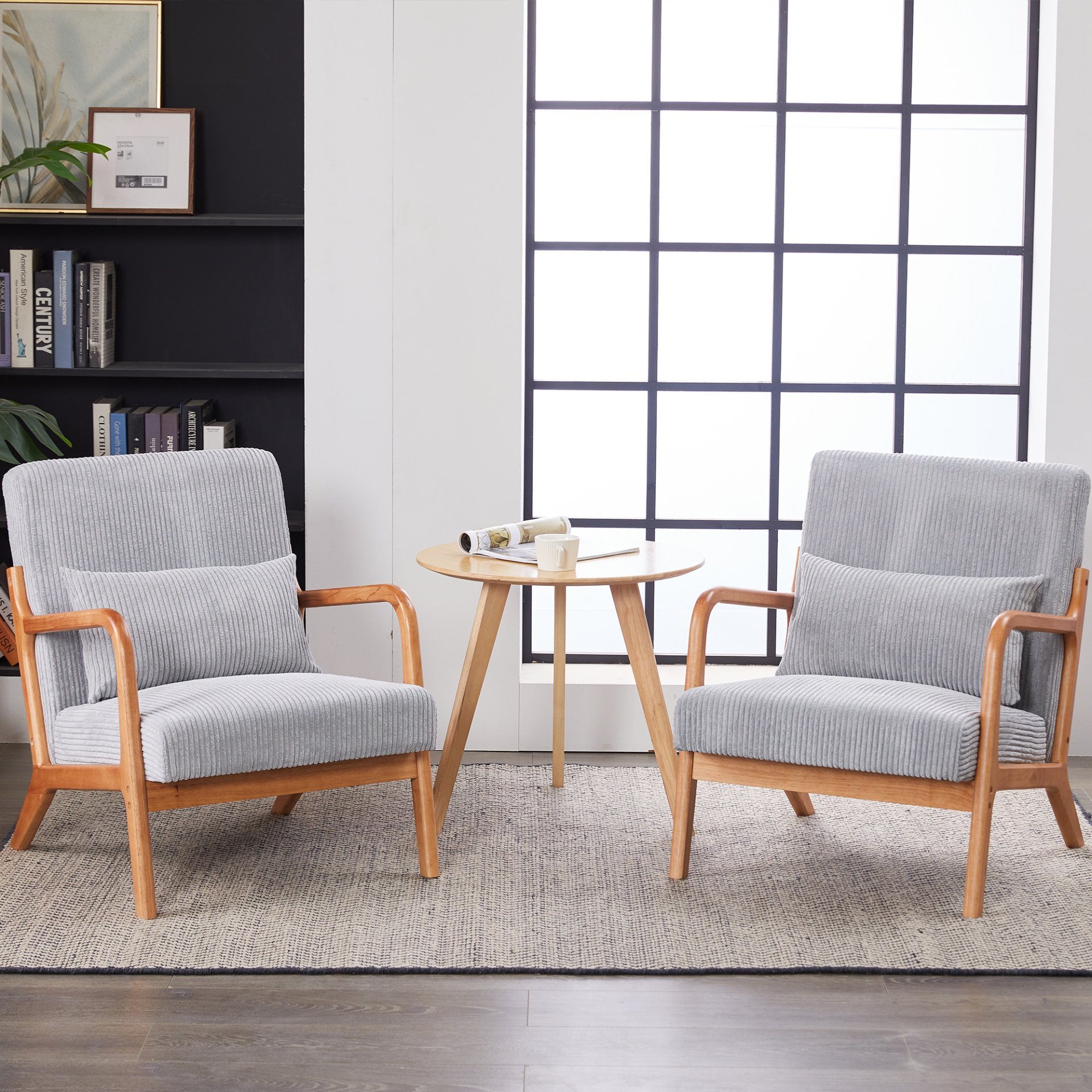 Accent Chair With Pillow, Upholstered Arm Chair - Light Gray - Image 15