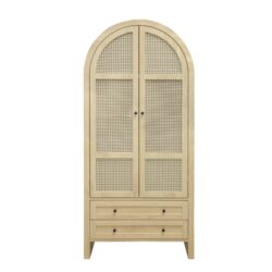 Tall Arched Kitchen Pantry, Arched Storage Display Cabinet With 2 Drawers & Adjustable Shelves, Rattan Door Versatile Storage Cabinet For Kitchen, Dining Room, Living Room - Natural