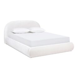 Archie Puffy Grounded - Queen Upholstered Platform Bed - Almond White