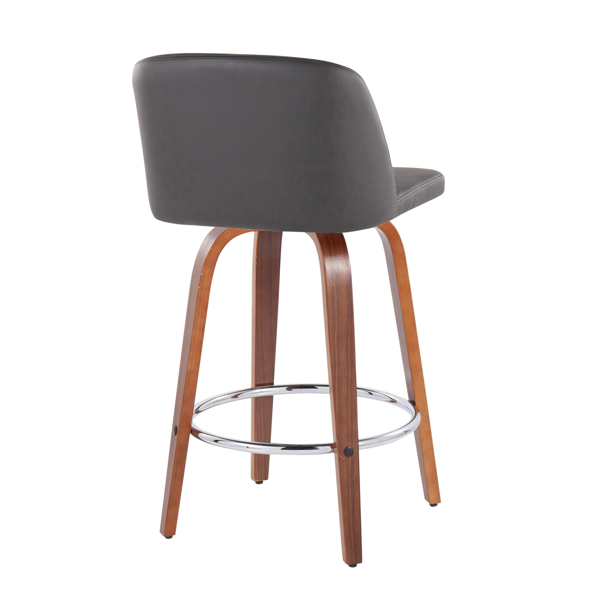 Toriano - Mid-Century Modern Fixed Height Counter Stool & Round Footrest (Set of 2) - Walnut / Gray - Image 4