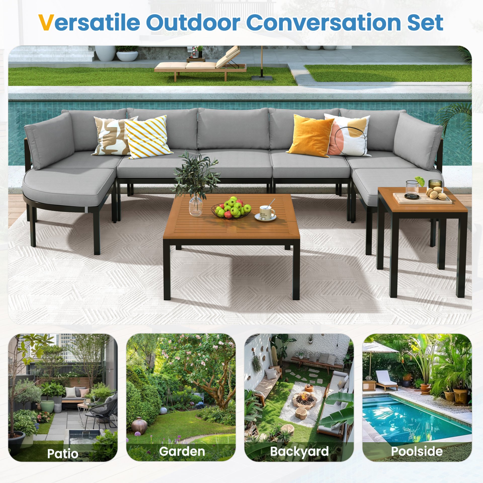 Outdoor Sectional Sofa Set With Cushions - Gray - Image 8