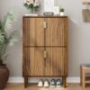 Modern Minimalist Shoe Storage Cabinet With 2 Flip Drawers And Metal Handles - Brown - Image 5