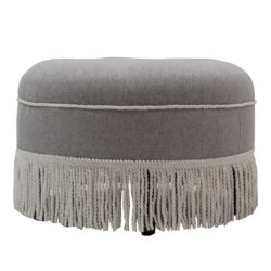 Yolanda - Round Upholstered Accent Ottoman - Light Gray / Ivory