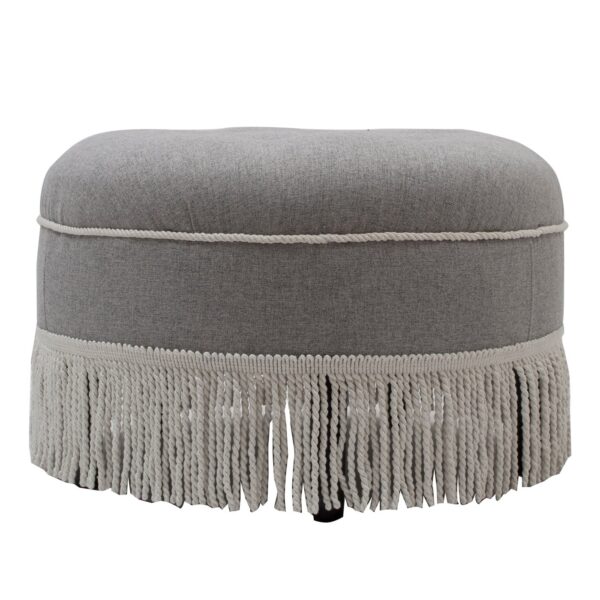 Yolanda - Round Upholstered Accent Ottoman - Light Gray / Ivory
