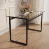 Modern Minimalist Rectangular Glass Dining Table For 4 - 6 With Tempered Glass Tabletop And Metal Legs - Transparent - Image 4