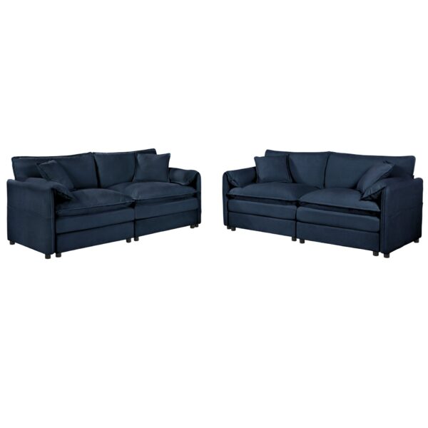Modern Chenille Oversized Deep Seat Luxury 2 Piece Sofa Set With 4 Pillows - Blue
