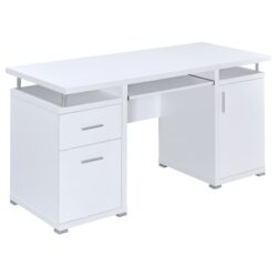 Office Computer Desk With 2 Drawers, Adjustable Shelf, And Slide Out Keyboard Tray - White