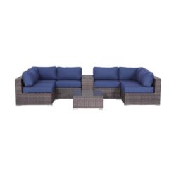4 Person Patio Seating Set With Cushions And Glass Top Table - Brown
