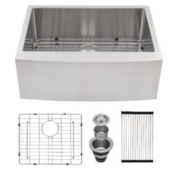 Farmhouse Style 24" Kitchen Sink With Apron Front In, 16 Gauge Stainless Steel, 10" Deep Basin - Brushed Nickel