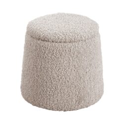 Round Storage Ottoman With High Density Foam Upholstered In Soft Fabric - Beige
