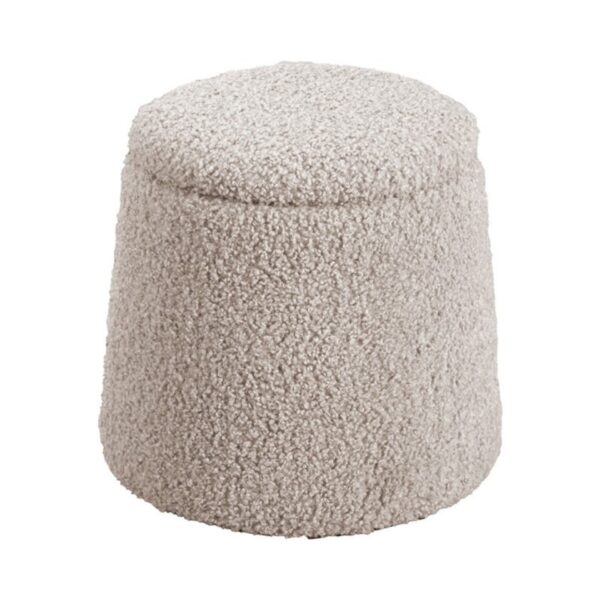 Round Storage Ottoman With High Density Foam Upholstered In Soft Fabric - Beige