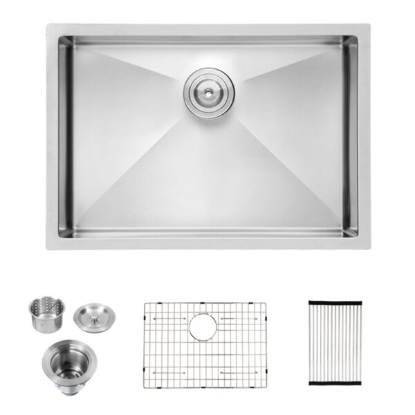 27" Undermount Kitchen Sink 16 Gauge 10" Deep Single Bowl - Brushed Nickel