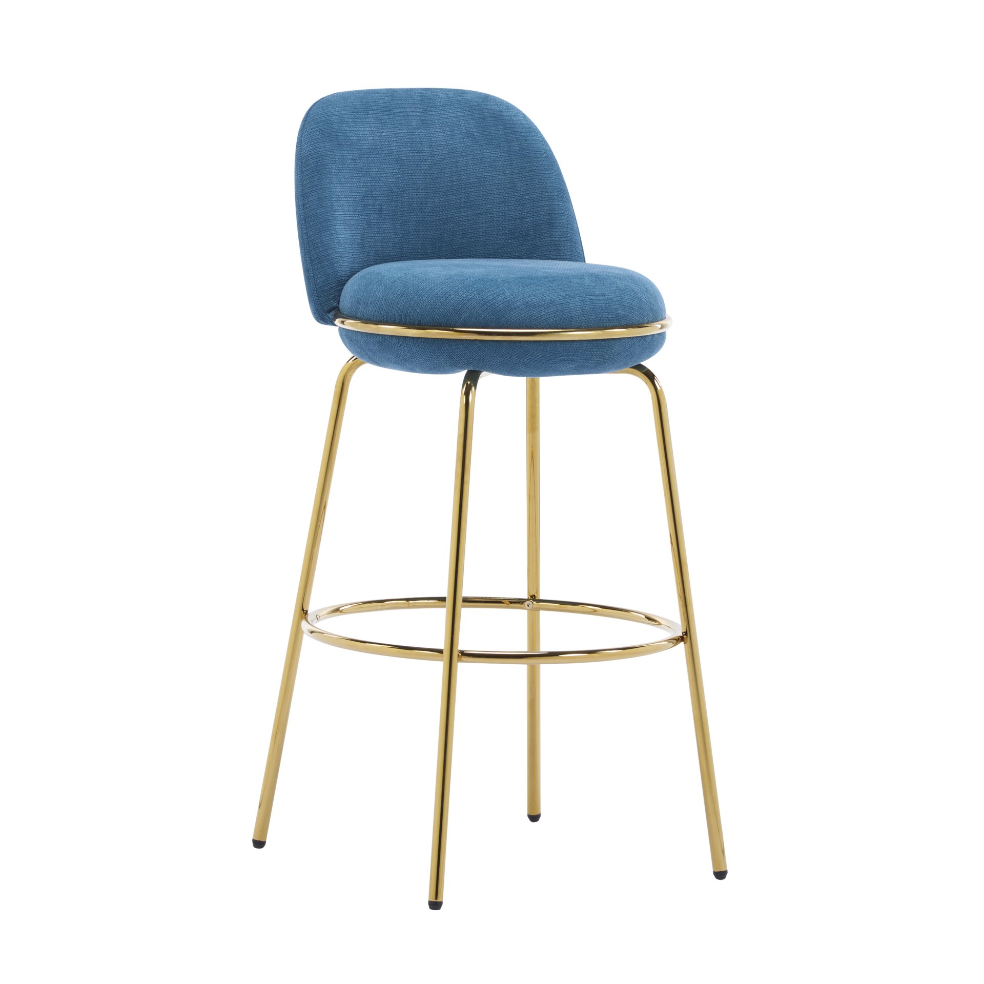 Rio Claro - Indoor Metal Upholstered Barstool Upholstery (Set of 2) - Gold / Blue - Image 6