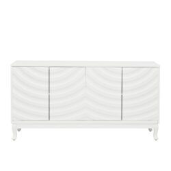 Elegant Sideboard With Sophisticated Wavy Pattern Doors And Arched Groove Design In A Stylish 4 Door Layout, Adjustable For Study, Entryway And Living Room - White