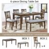 6 Pieces Kitchen Dining Set, Rectangular Wooden Dining Table With 4 Upholstered Chairs And A Bench - Walnut - Image 6