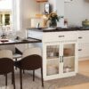 Extendable Kitchen Island With Slide Out Table And Storage Racks For 2 - 6 Person, Power Outlet, Bar, Prep Station - Creamy White / Walnut - Image 19