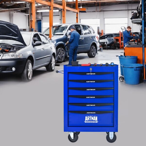 Rolling Metal Tool Chest With 6 Drawers, 20" Steel Storage Cabinet With Ball Bearing Slides - Black / Blue