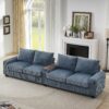 Modern 4 Seater Corduroy Sofa Couch With USB Ports, Hidden Storage, Flip Top Cup Holders - Blue - Image 6