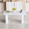 Stylish Marble Textured Dining Table With Glass Elements - Transparent / White - Image 4