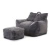 Giant Plush Bean Bag Chair For Adults With Armrests And Footstool, Comfy Corduroy Chaise Lounge - Gray - Image 10