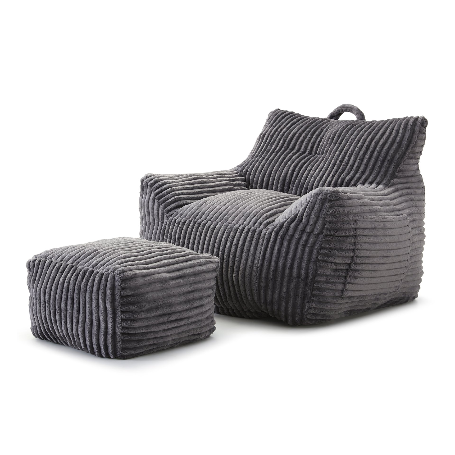 Giant Plush Bean Bag Chair For Adults With Armrests And Footstool, Comfy Corduroy Chaise Lounge - Gray - Image 10