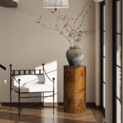 Nebula - Burl Accent Pillar Side Table - Medium Brown