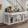 Large Dog Crate, Water Resistant Indoor Pets Furniture Double Dog Crates - Brown White - Image 12