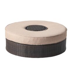 Modern Madras Ottoman With Ice Bucket Rattan, Iron, Waterproof Fabric - Brown