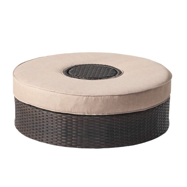 Modern Madras Ottoman With Ice Bucket Rattan, Iron, Waterproof Fabric - Brown
