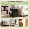 Vintage End Table Flip Top Side Table With USB Ports, 1 Multifunctional Drawer With Cup Holders, Sofa Couch Table With Bookshelf For Living Room And Small Space - Espresso - Image 6