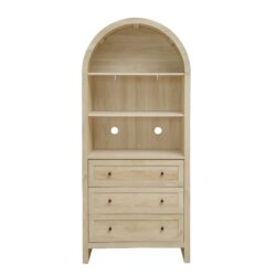 Arched Kitchen Pantry, Modern Farmhouse Wood Kitchen Storage Cabinets, Arched Storage Display Cabinet With Adjustable Shelves, Versatile Cupboard For Kitchen, Dining Room, Living Room - Natural