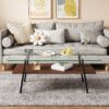 Rectangle Coffee Table, Tempered Glass Tabletop With Metal Legs, Modern Table For Living Room, Transparent Glass - Dark Brown - Image 2