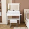 Vanity Desk With Large Mirror, Power Outlet & Hair Dryer Holder, Adjustable Lighting, 5 Drawers - White - Image 2