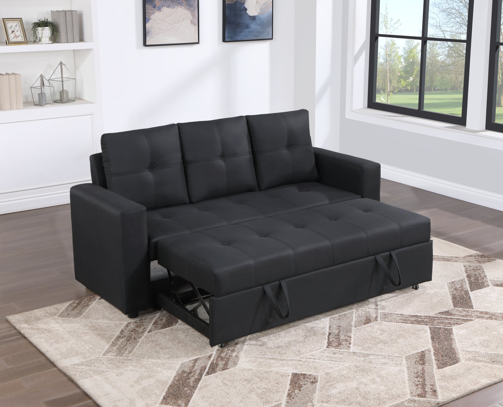 Aiden - Linen Fabric Sleeper Sofa With Tufting - Black - Image 5