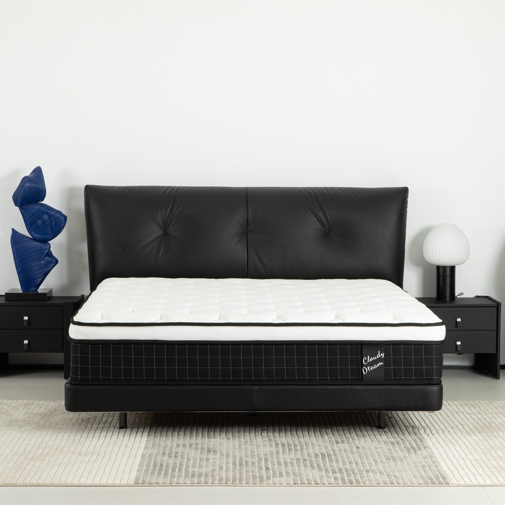 12" King Size Hybrid Mattress Individual Pocket Spring 7 Zoned Soft Memory Foam Breathable Cool Knitted Cover - Black - Image 4