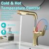 Pull Down Vessel Faucet Single Hole Bathroom Sink Faucet With Lift Spout & Dual Spray Modes - Brushed Gold - Image 6