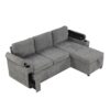 L Shaped Convertible Sofa Bed With Storage, Cup Holders, USB Ports Chenille - Gray - Image 17
