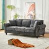3 Seater Sofa With Tufted Upholstery, Rolled Arms, Nailhead Trim - Gray - Image 5