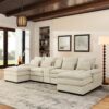 U Shaped Upholstered Sofa With Console And Cupholders For Living Room - Beige - Image 2
