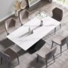 70.87" Modern Artificial Stone White Straight Edge Black Metal Leg Dining Table, Can Accommodate 6-8 People - White - Image 4