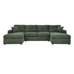 3 Piece Corduroy Double Chaise Sectional Sofa - Green