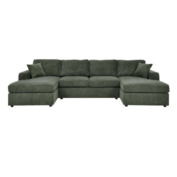 3 Piece Corduroy Double Chaise Sectional Sofa - Green